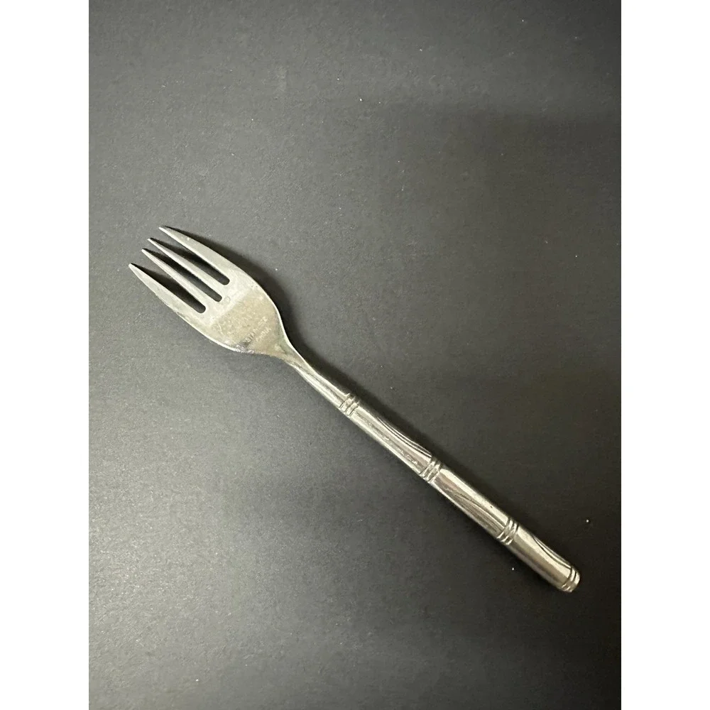 Stainless Flatware Salad Fork Set Of 3 Horizontal Bands Wavy Lines Bamboo-Like